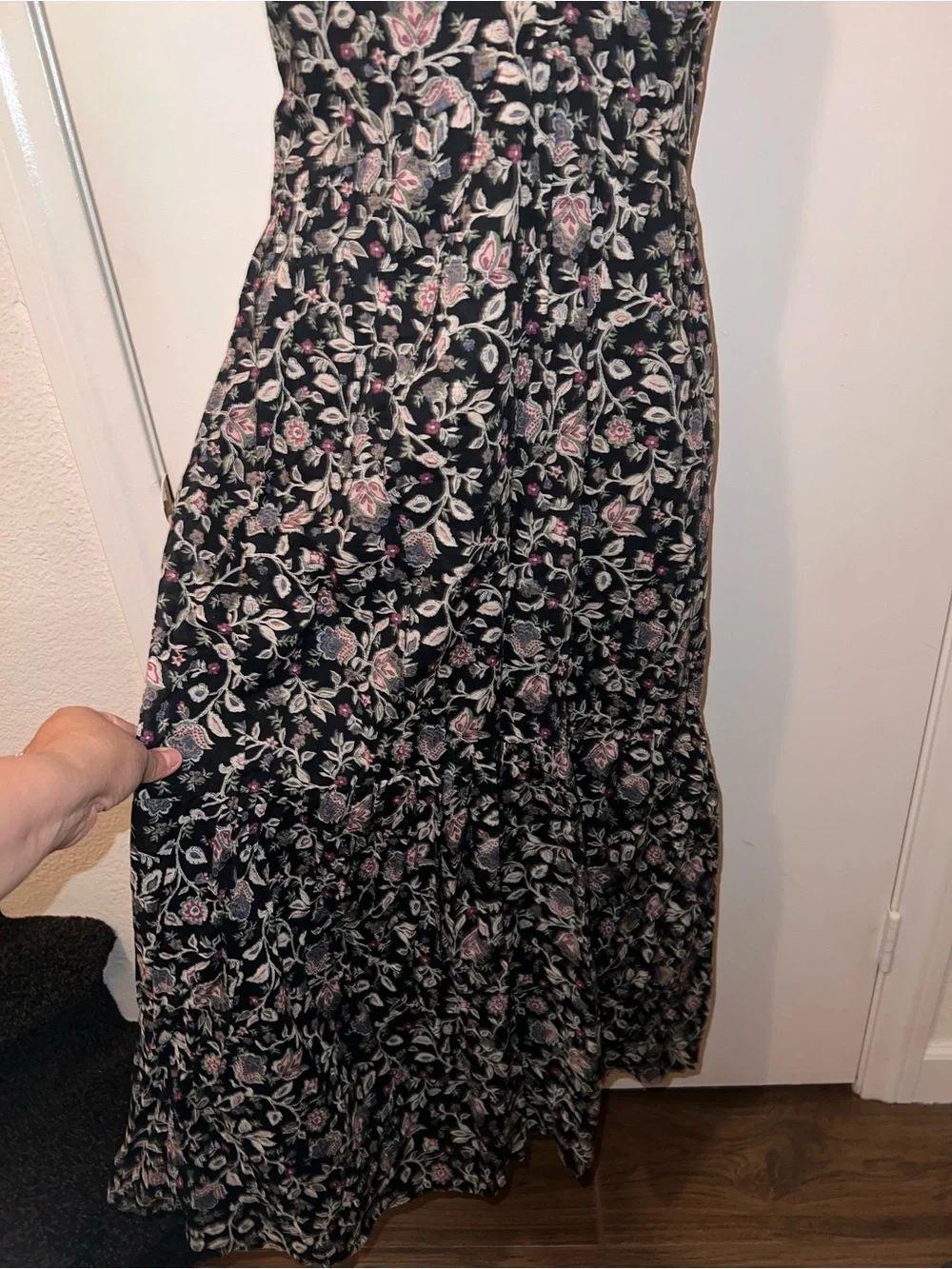 Abercrombie & Fitch Black Floral Maxi Dress with Pink Accents